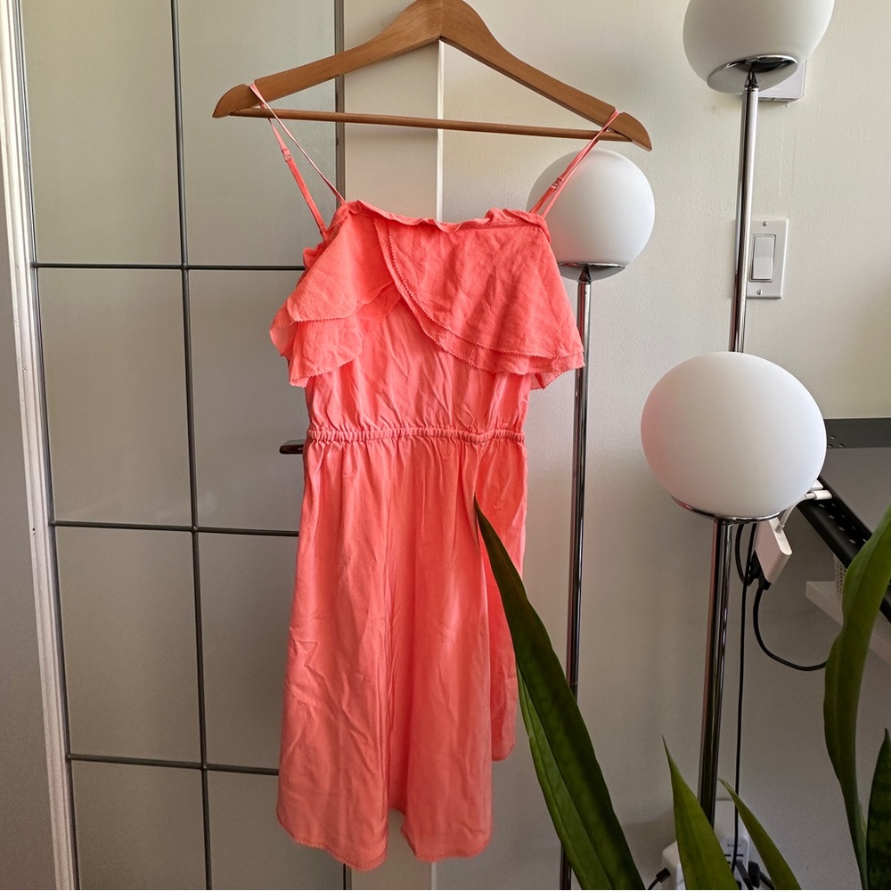 Wilfred Neon Coral Ruffled 100% Silk Dress XXS